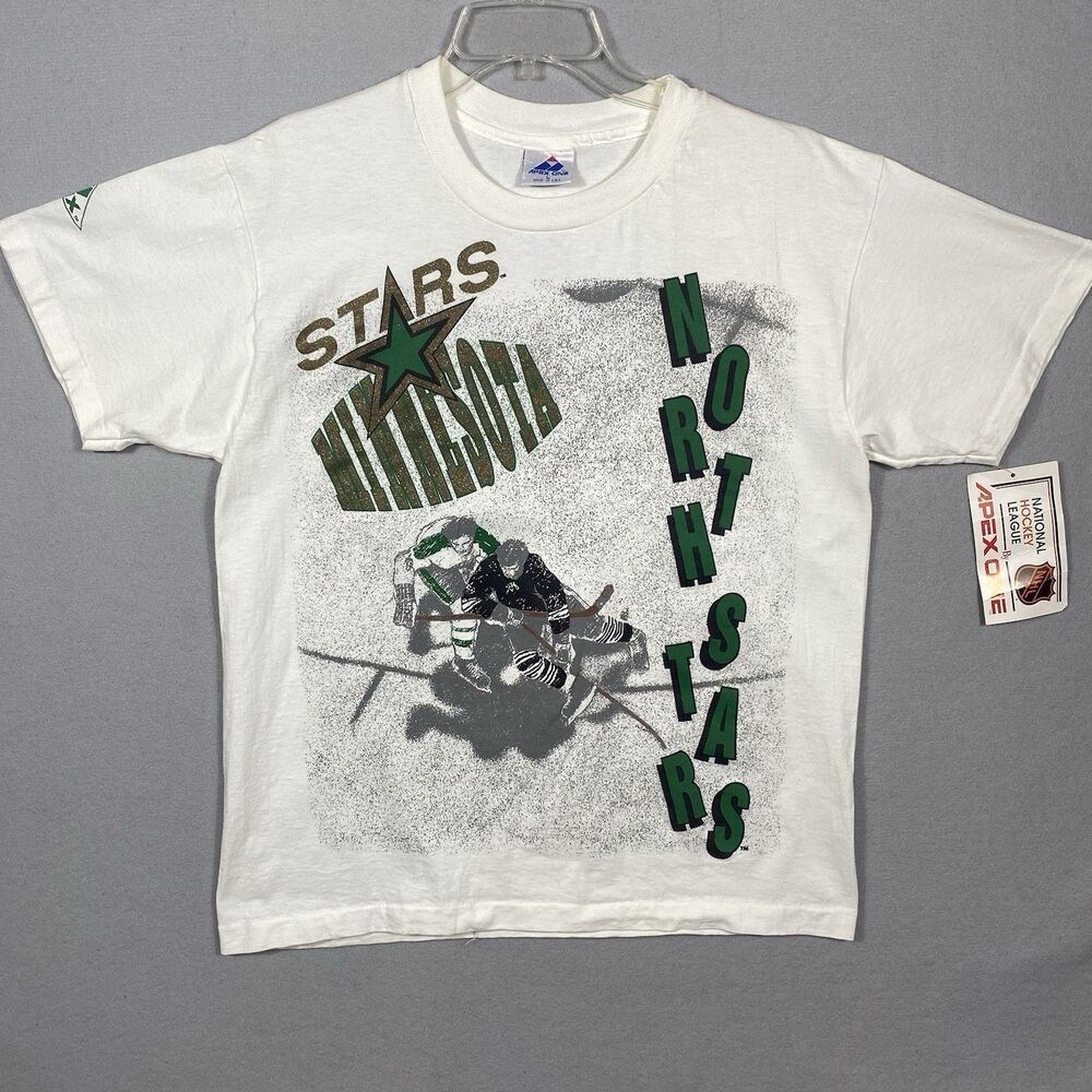1990s Vintage MINNESOTA NORTH STARS L T-shirt Apex One NHL Hockey Tee AOP NWT